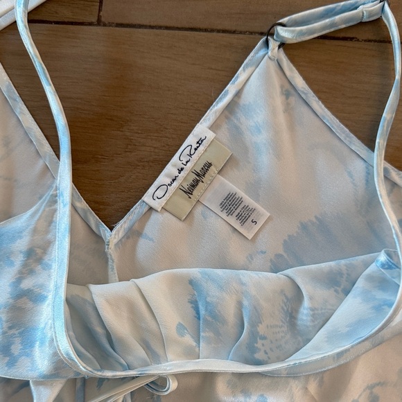 Oscar de la Renta Neiman Marcus Blue Floral Satin Chemise Nightgown Small S - Picture 2 of 4